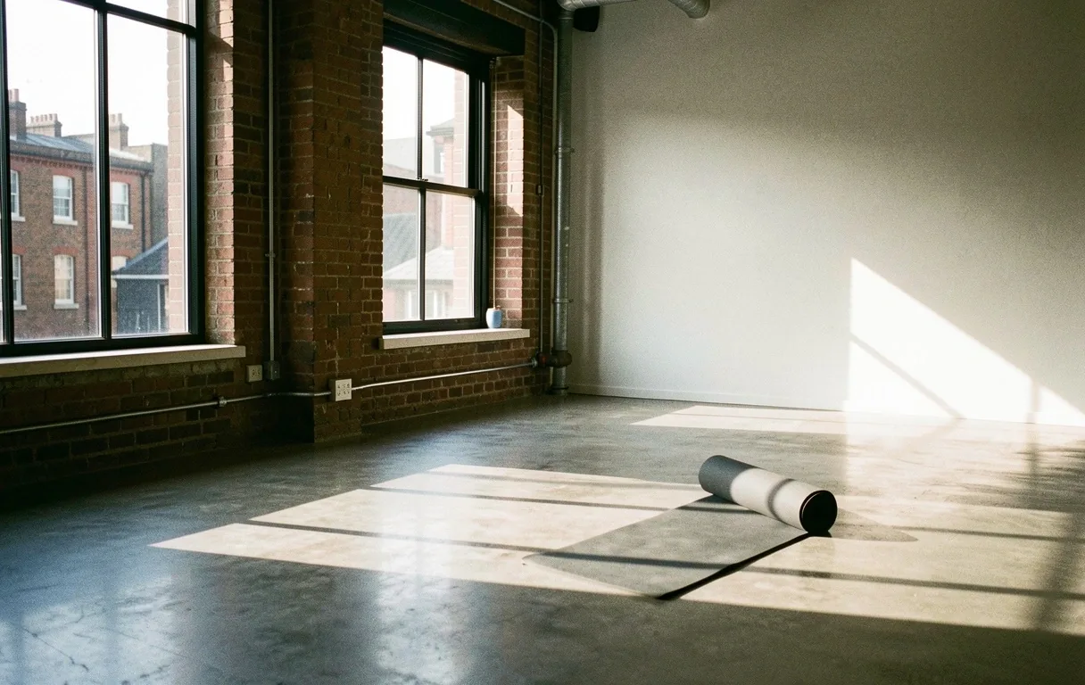 Minimalist yoga studio environment