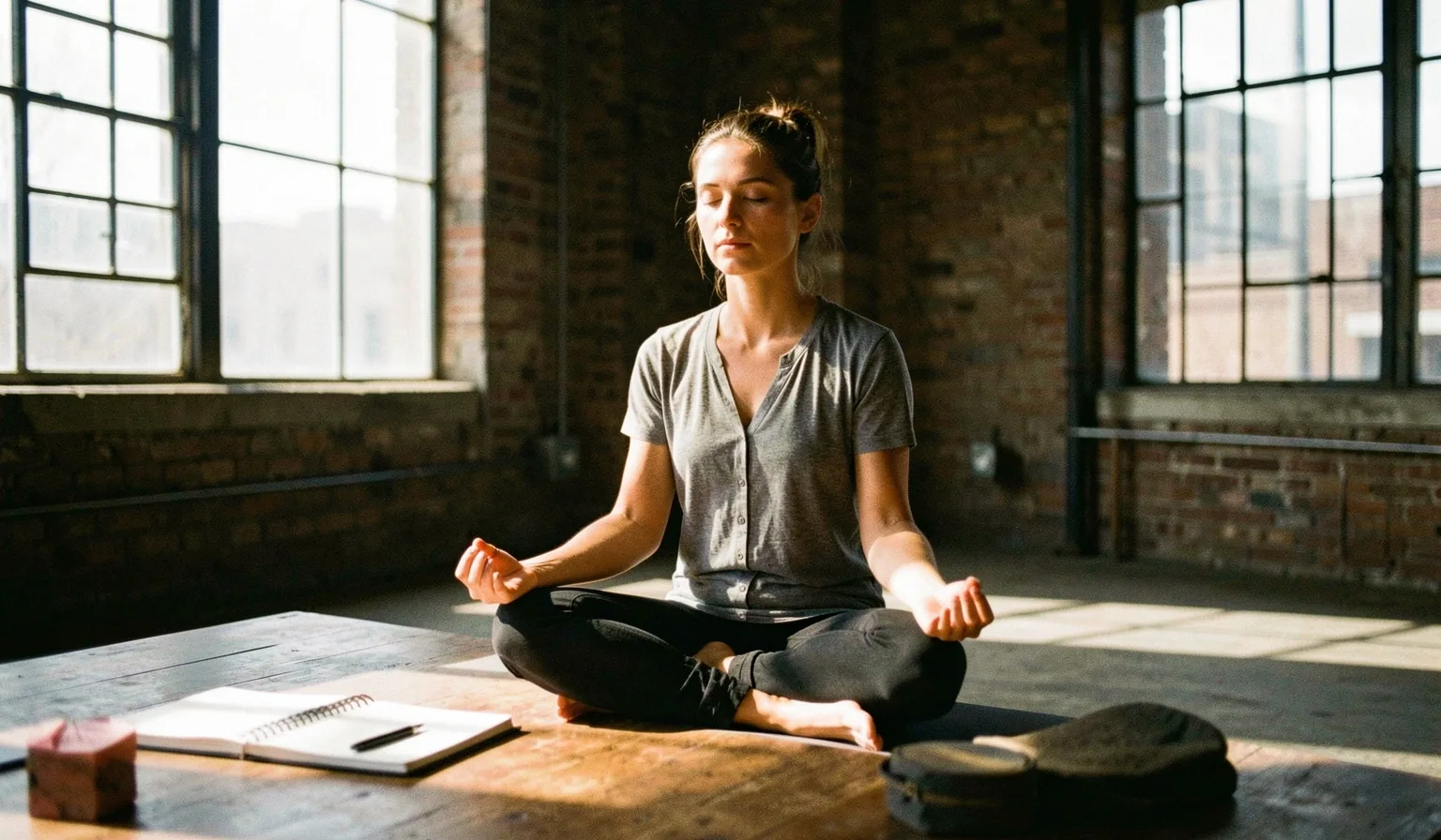Minimalist industrial yoga practice space